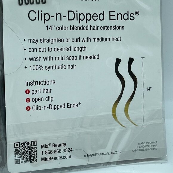 Mia Hair Extensions Clip n Dipped Ends 2 Pieces 14inches long Brown Blonde - Picture 9 of 9